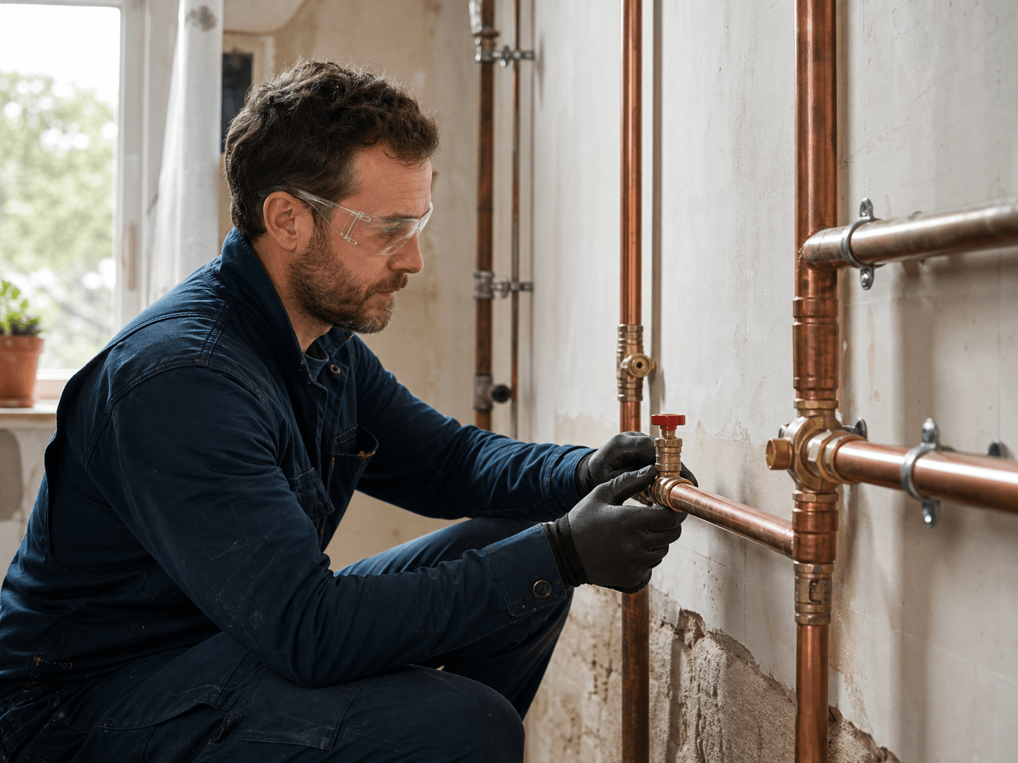 Plombier en intervention sur un chantier